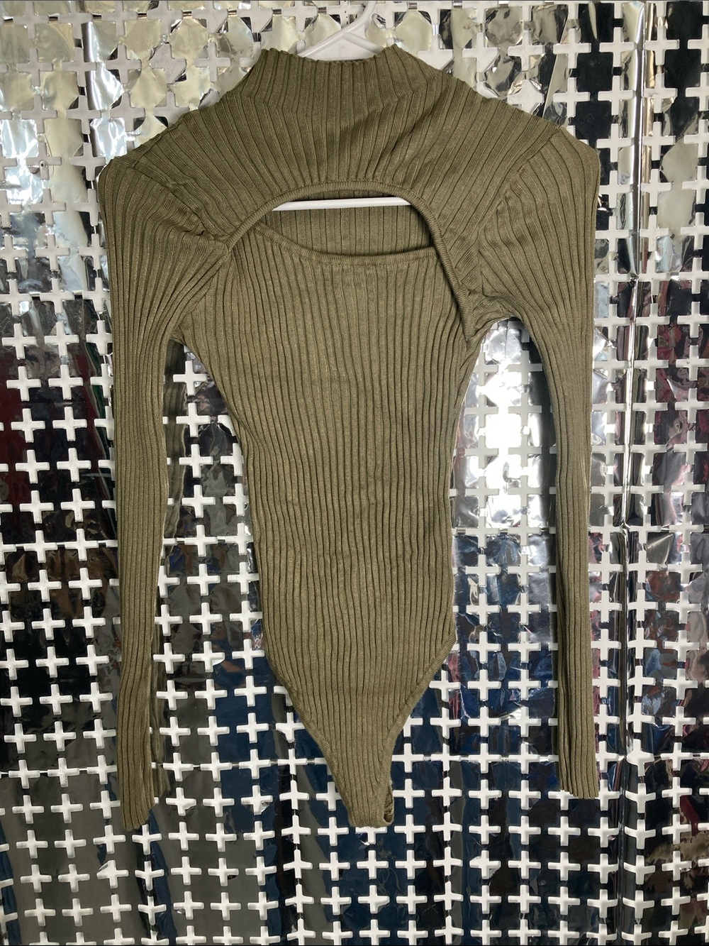 Fashion Nova Olive Ribbed Long Sleeve Cutout Bodysuit